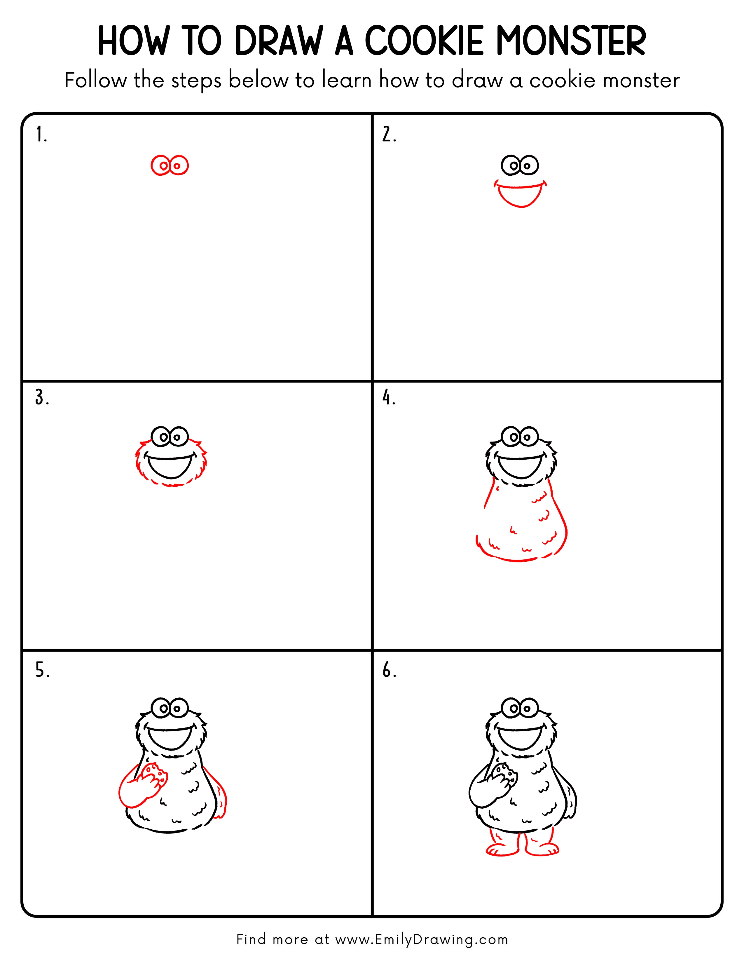 Printable Cookie Monster Drawing Guide